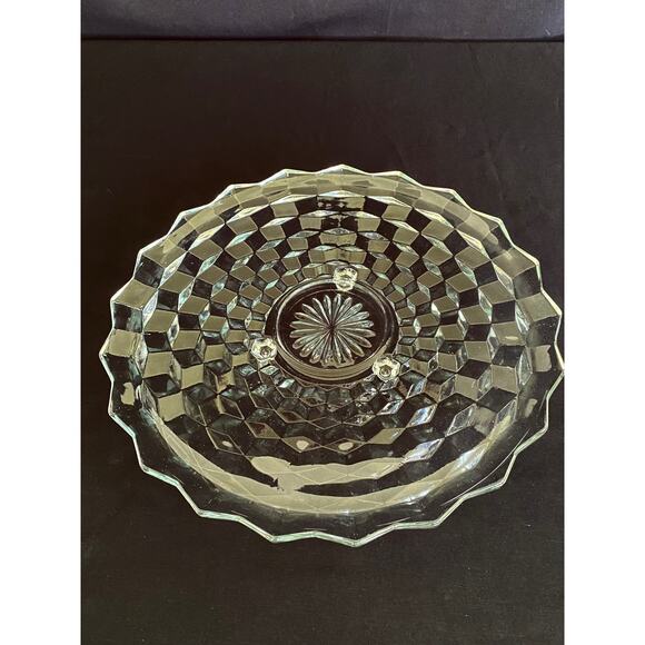 Fostoria American Clear Footed Cake Plate | MCM Stacked Cube Design | 12 3/8" - Picture 2 of 5
